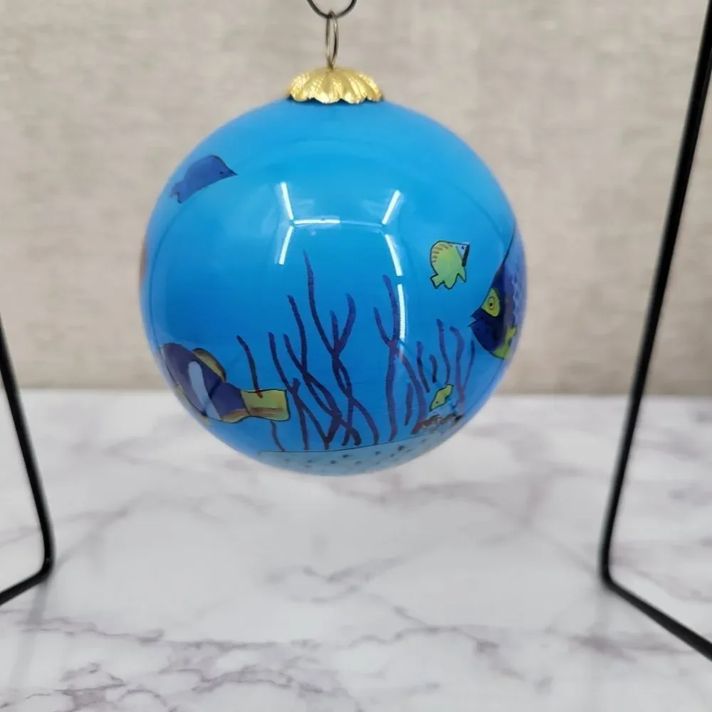 Vintage Glass Reverse Painted Blue Tropical Fish Ornament in Gift Box - Picture 5 of 12